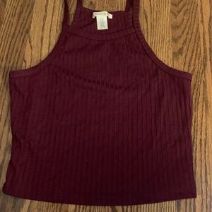 burgundy ribbed cropped halter top